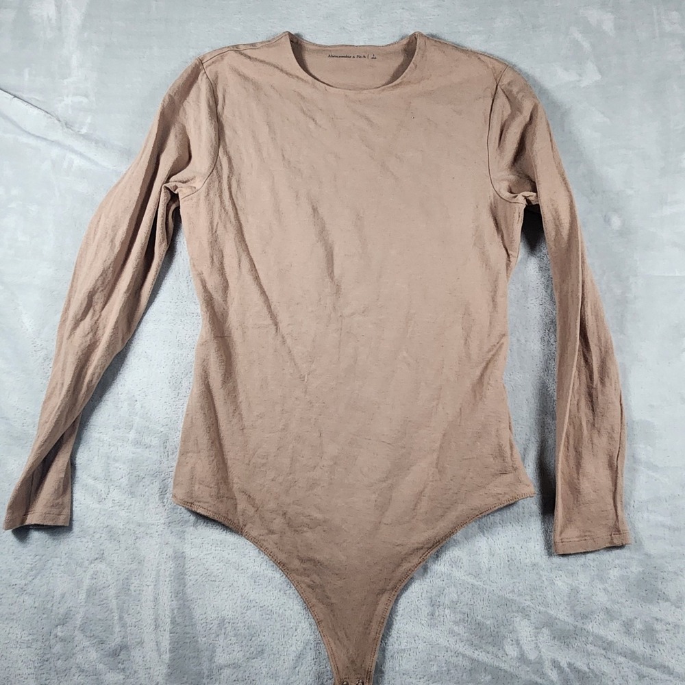 Abercrombie & Fitch Beige Long Sleeve Crew Neck Thong Bodysuit Size Large